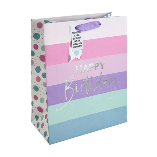 Picture of HAPPY BIRTHDAY PINK STRIPED LARGE GIFT BAG